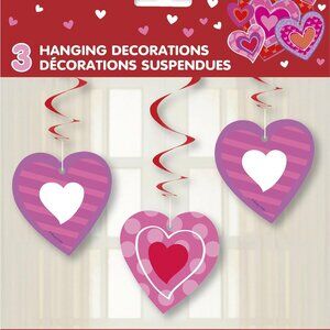 Unique Hanging Hearts Decorations Valentine's Day Party Supplies 3 Count